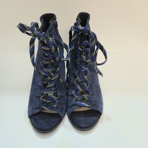 Nine West Punkrock Laceup Open Toe Suede Booties Size 5 1/2M